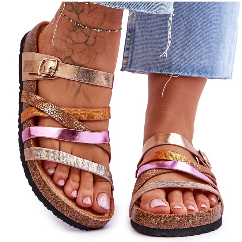 FB2 Damen-Plateauhausschuhe mit goldenen Kleestreifen