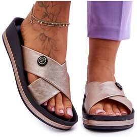 Vinceza Verzierte Plateau-Hausschuhe „Brooklyn“ für Damen in Gold golden