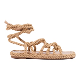 Shelovet Geflochtene gebundene Sandalen für Damen in Beige