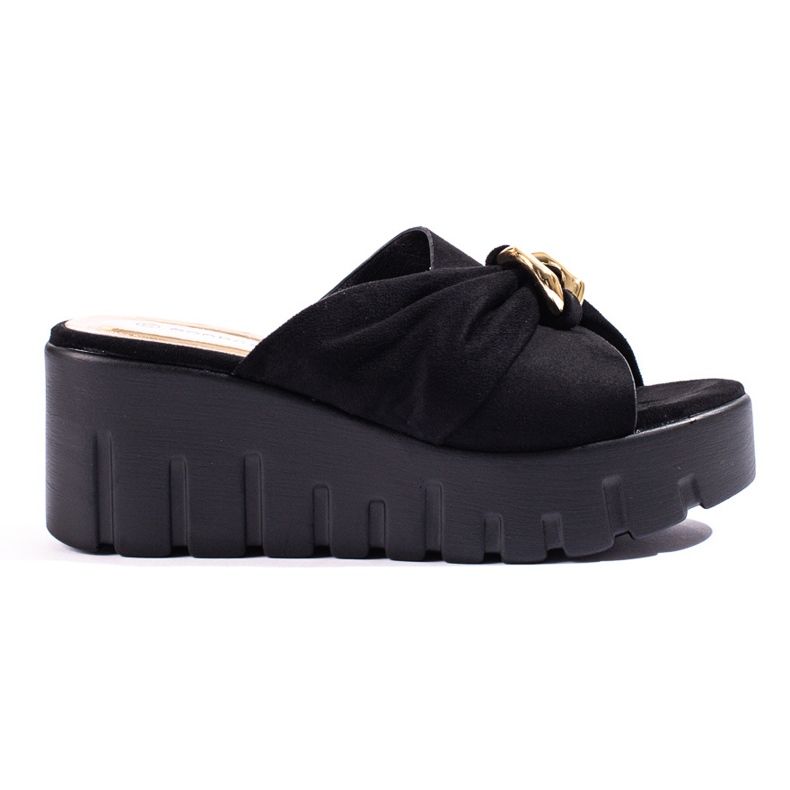 Schwarze Sandaletten mit hohem Keilabsatz von Shelovet