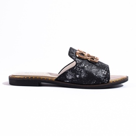 Rosa Damen-Flip-Flops mit Goldverzierung von Shelovet schwarz