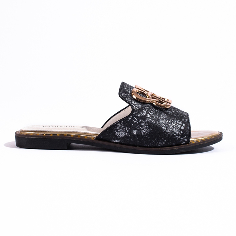 Rosa Damen-Flip-Flops mit Goldverzierung von Shelovet schwarz