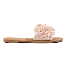 Beige Damenhausschuhe mit Blumen Shelovet
