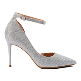 Glitzernde silberne Shelovet-Pumps mit Stilettoabsatz für Damen