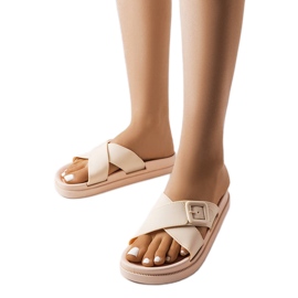 Beigefarbene Pantoletten mit Gummischnalle von Pauline