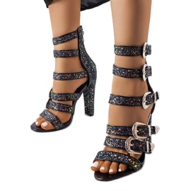 Schwarze, glitzernde, hohe Sandalen von Walnut