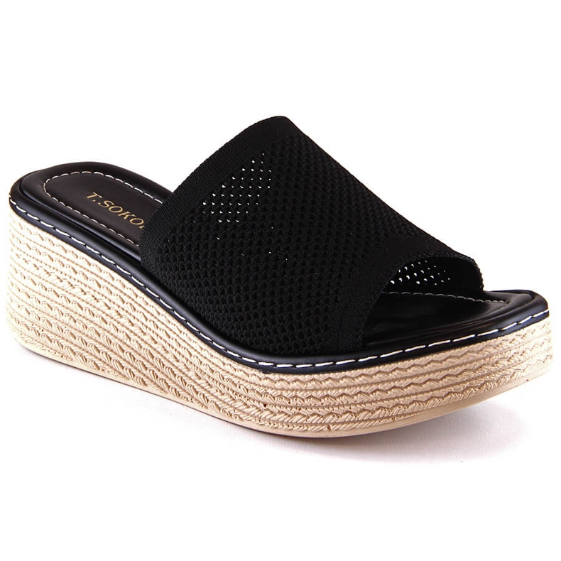 Schwarze Keilpantoffeln für Damen T.Sokolski MU100