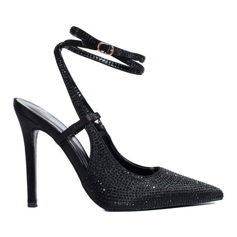 Schwarze Pumps auf hohem Absatz mit Kristallen von Shelovet
