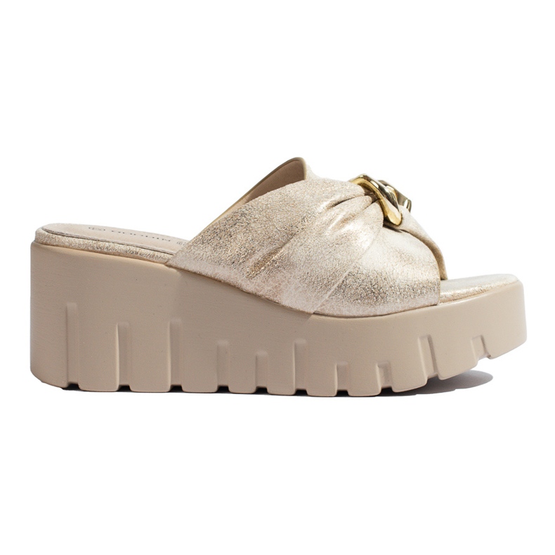 Goldene Damen-Slipper von Shelovet mit Keilabsatz