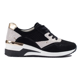 Schwarze Shelovet-Sneaker aus Leder mit Keilabsatz