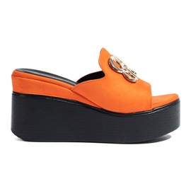 Shelovet Keilsandaletten aus orangefarbenem Wildleder