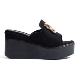 Schwarze Wildleder-Keilpantoffeln von Shelovet