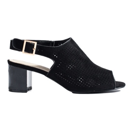 Schwarze, durchbrochene Wildleder-Absatzsandalen für Damen von Shelovet