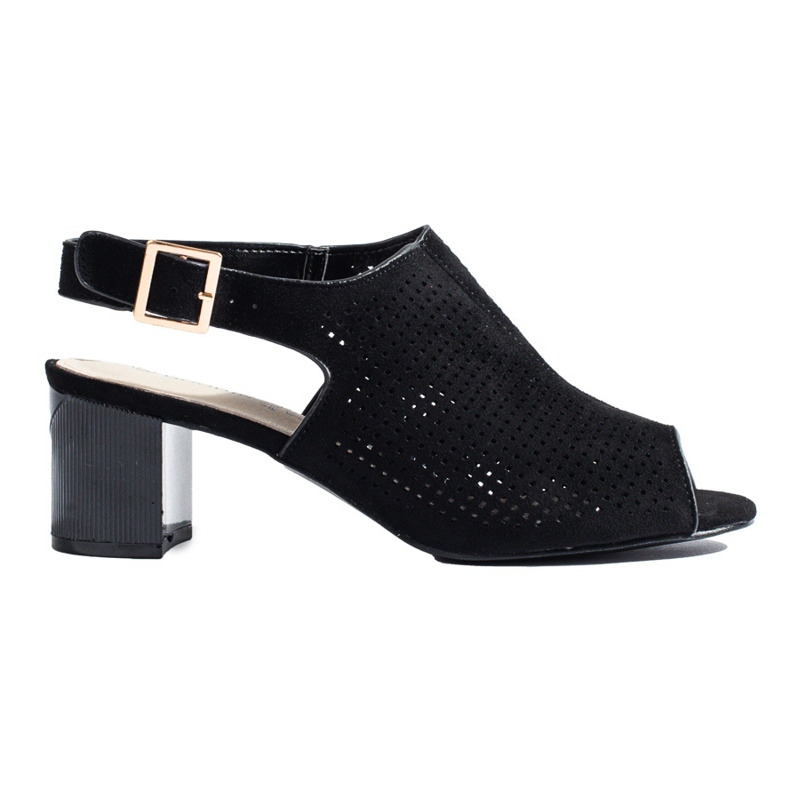 Schwarze, durchbrochene Wildleder-Absatzsandalen für Damen von Shelovet