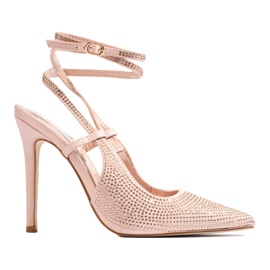 Beige Pumps auf hohem Absatz mit Kristallen von Shelovet