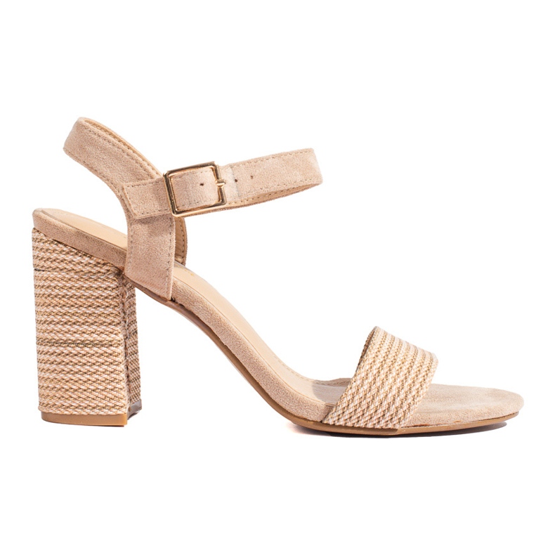 Beige Damensandalen mit dekorativem Absatz von Shelovet