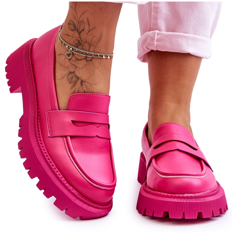 Pinkfarbene Riverside-Slipper aus Leder mit Plateausohle rosa