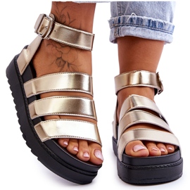 FM1 Sandalen auf einer riesigen Plattform, goldenes Lissabon