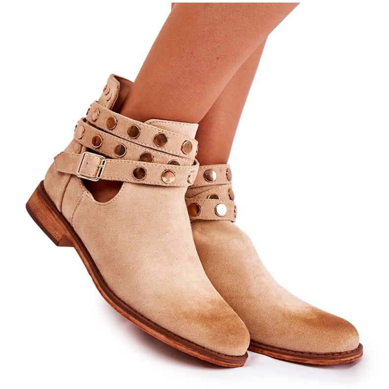 WS1 Damenstiefel mit Jets auf flachem Absatz Beige Larino