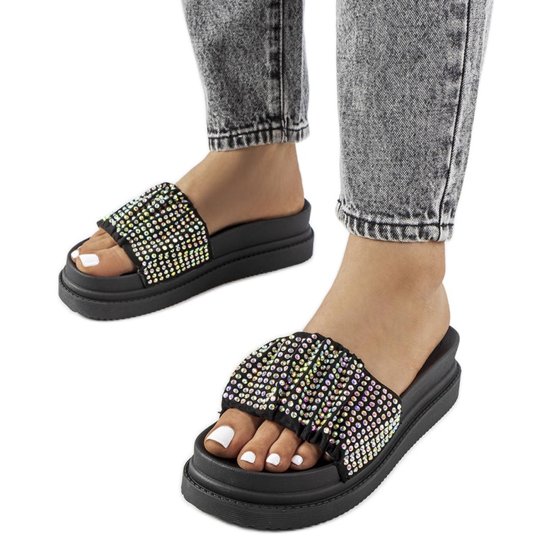 Schwarze Plateausandalen mit Zirkonias von Franet