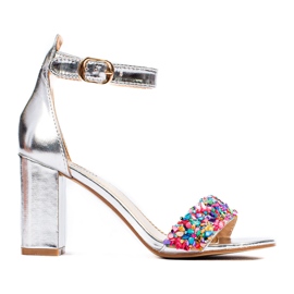 Shelovet silberne Blocksandalen mit Perlen silber-