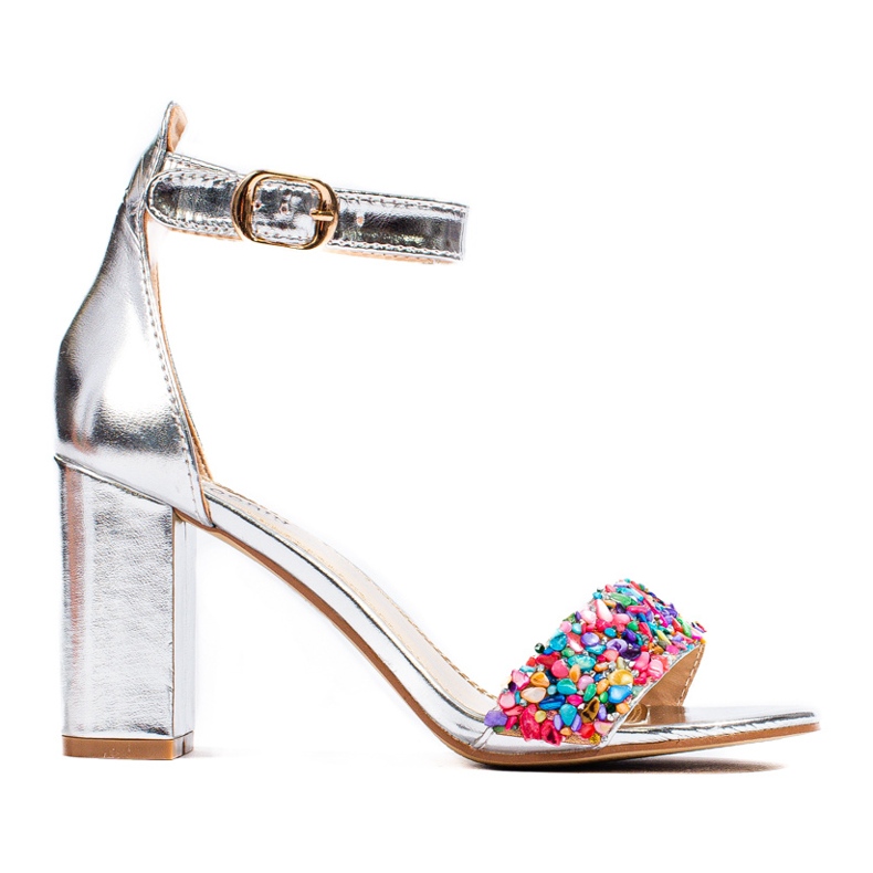 Shelovet silberne Blocksandalen mit Perlen silber-