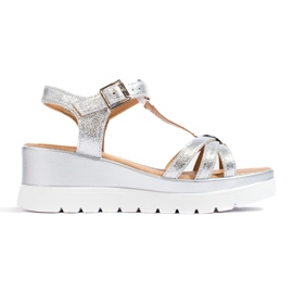 Silberne Shelovet-Keilsandalen für Damen
