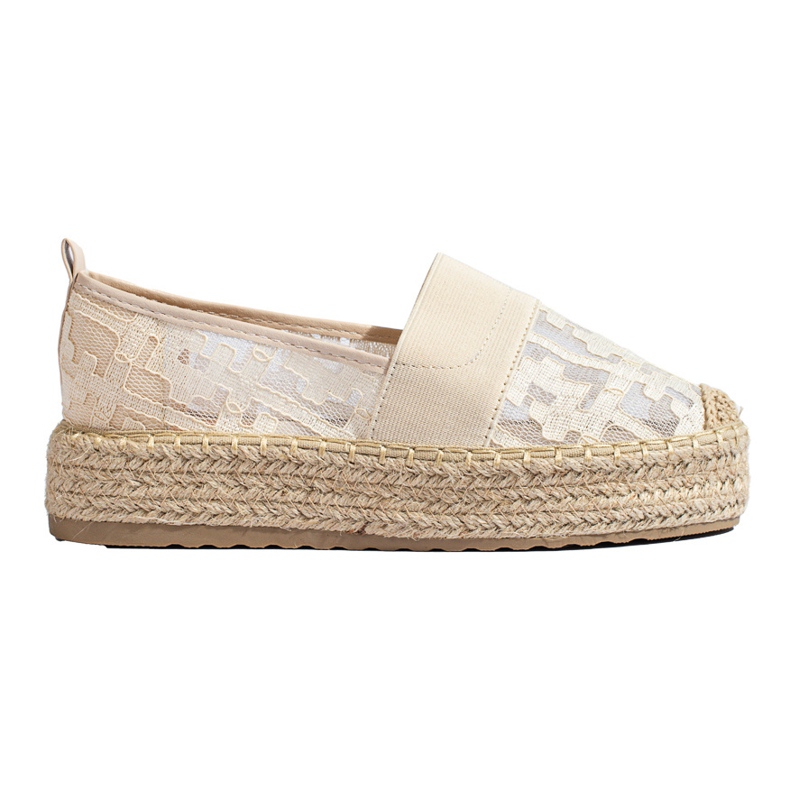 Spitzen-Espadrilles auf der Plattform Shelovet schwarz beige