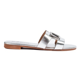 Silberne flache Sandalen mit Dekoration Shelovet