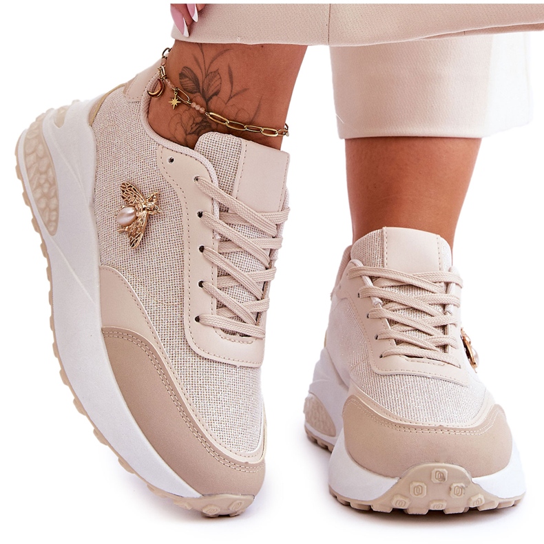 PS1 Glänzende Sportschuhe mit beigem Seneca-Dekor