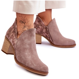 Damen-Lederstiefel mit Absatz Maciejka 04492-14 Dunkelbeige