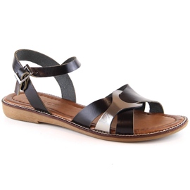 Flache schwarze Damensandalen Potocki RS64012