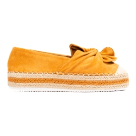 Wildleder-Plateau-Espadrilles mit Schleife von Shelovet Camel gelb