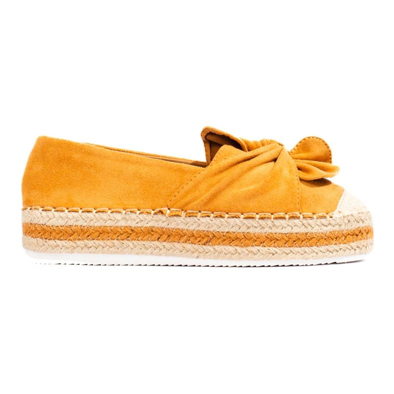 Wildleder-Plateau-Espadrilles mit Schleife von Shelovet Camel gelb