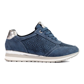 Marineblaue Shelovet-Keilsneaker aus Leder für Damen