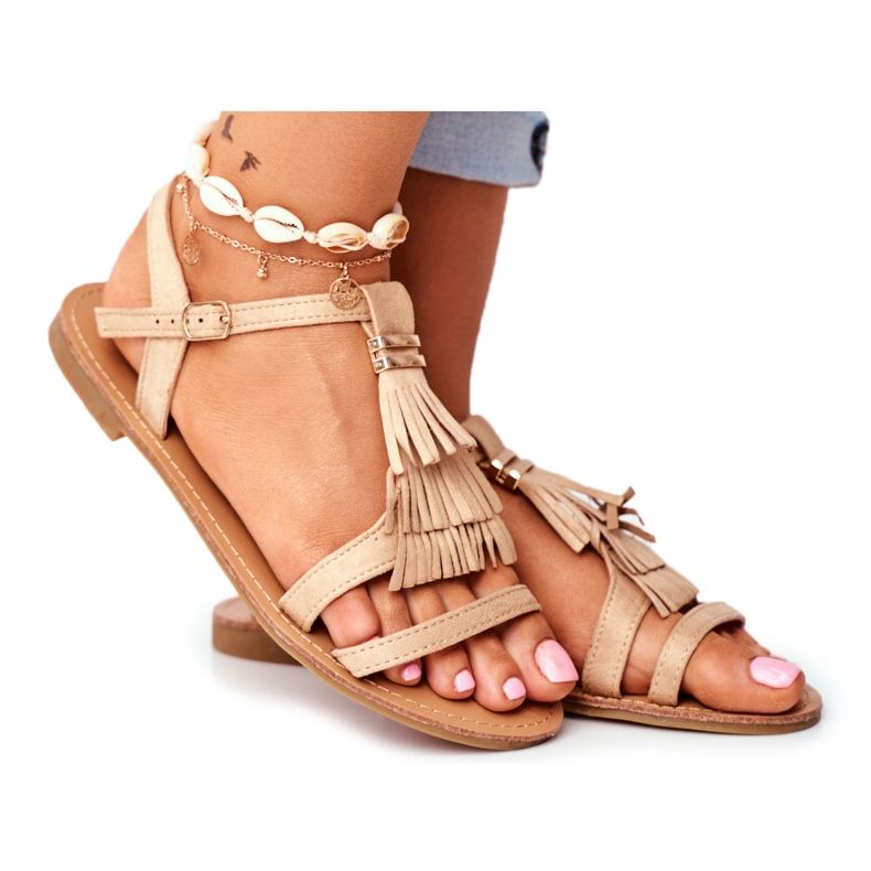 FRJ Damen Sandalen Flaches Wildleder Boho Beige Lucami