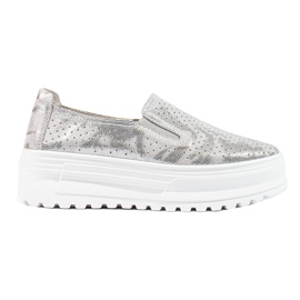 Silberne Damen-Slipper aus Leder von Shelovet
