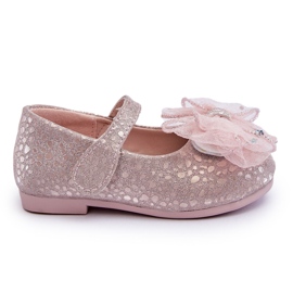 Kinder-Ballerinas mit Schleife und glitzerndem Klettverschluss in Silber-Rosa Elisa
