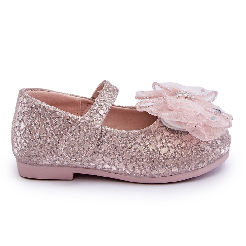 Kinder-Ballerinas mit Schleife und glitzerndem Klettverschluss in Silber-Rosa Elisa