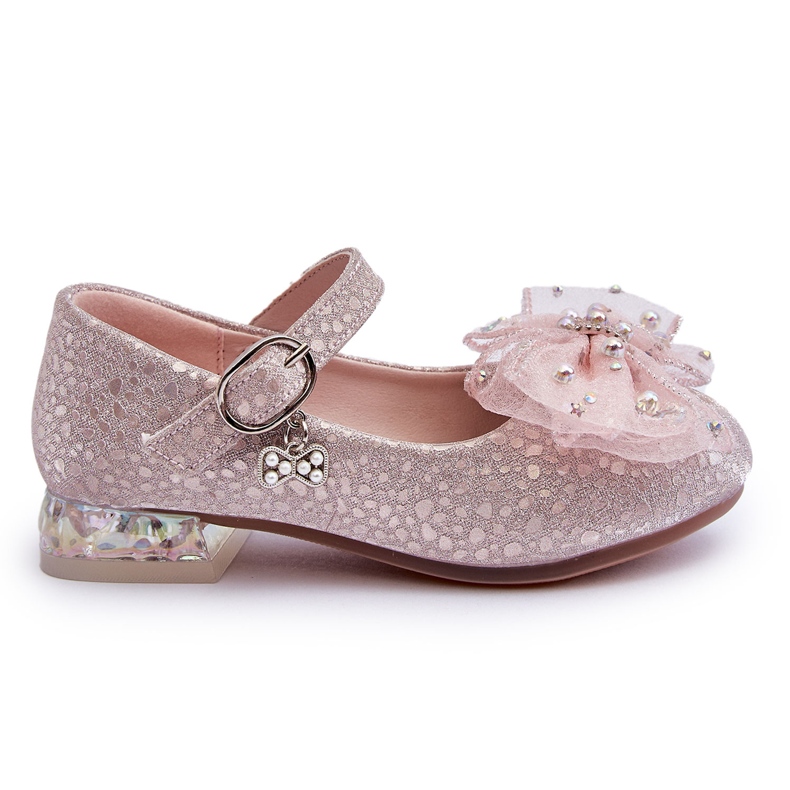 PA1 Kinder-Ballerinas mit Klettverschluss-Schleife Silber-Rosa Nicola