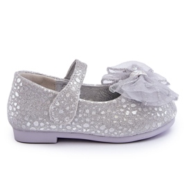 Kinder-Ballerinas mit Schleife und glitzerndem Klettverschluss in Silbergrau Elisa