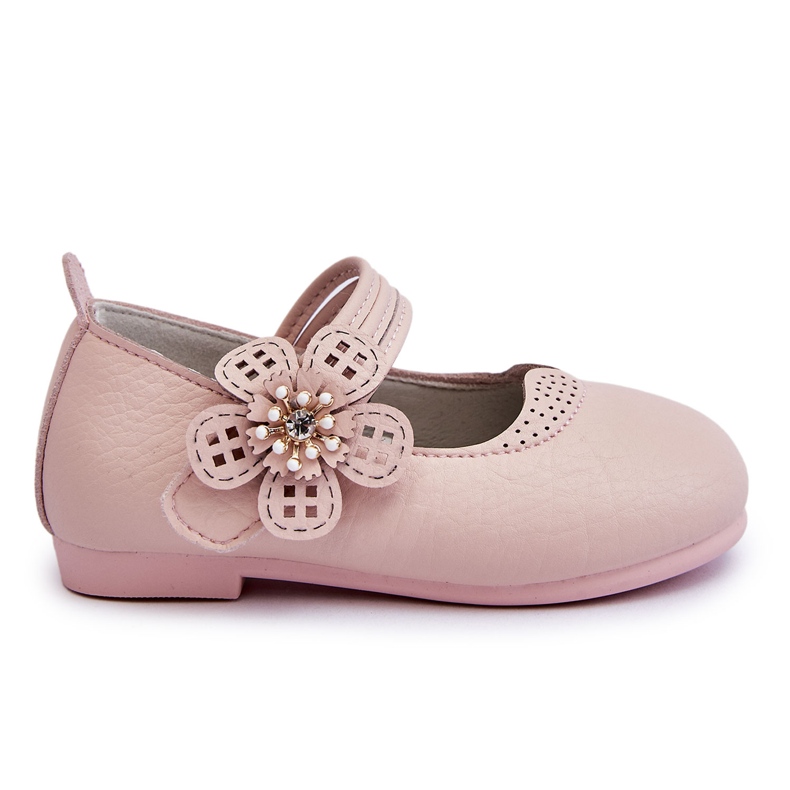 PA1 Kinder-Ballerinas aus Leder mit Blume Pink Cobi rosa