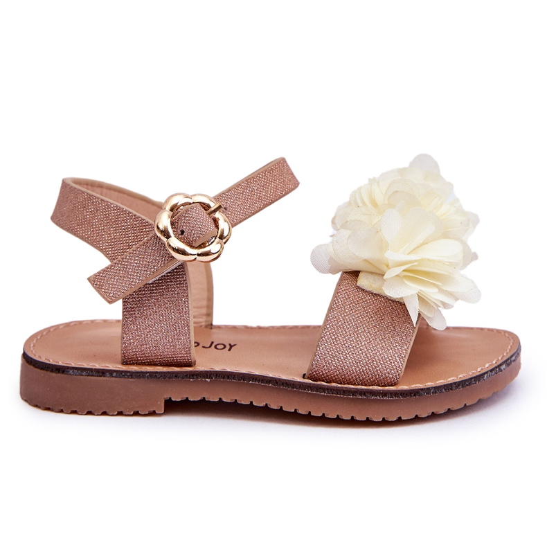 Modische Kindersandalen mit beige-goldenen Polyblumen