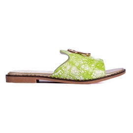 Grüne Damenhausschuhe mit Goldverzierung von Shelovet