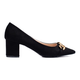 Shelovet Damen-Pumps mit niedrigem Absatz und Spitze, Schwarz