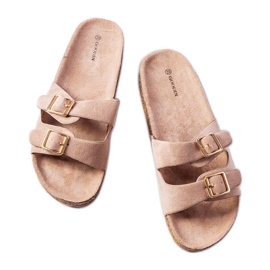 Goodin Beigefarbene Pantoletten mit Korksohle von Cincinna