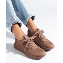 Damen-Sportschuhe braun Big Star LL274416 Memory Foam beige