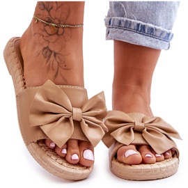 FK1 Modische Damenhausschuhe mit beiger Estera-Schleife