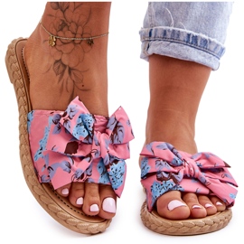 FK1 Damen-Slides mit Stoffschleife Pink Blossom rosa