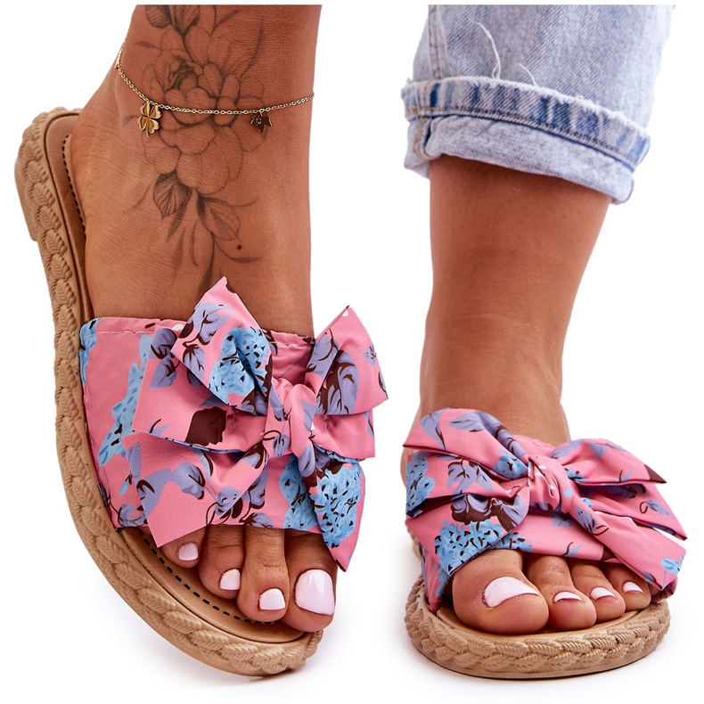 FK1 Damen-Slides mit Stoffschleife Pink Blossom rosa